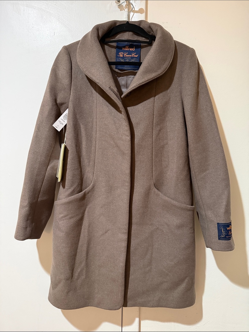 Wilfred Taupe Wool-Blend Shawl Collar Trench Coat